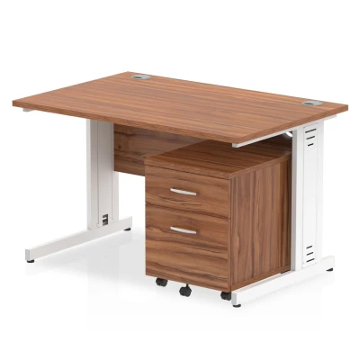 Image of Impulse 1200x800 Desk Walnut Top White Cable Managed Leg + Mobile Ped