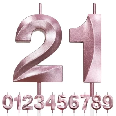 Image of 21st Birthday Candle, 3D Design Rose Gold Glitter Number Candles, Cake Topper Decorations, Candle for Party, Wedding Anniversary, Baby Shower, Party Decoration (Pink Gold)