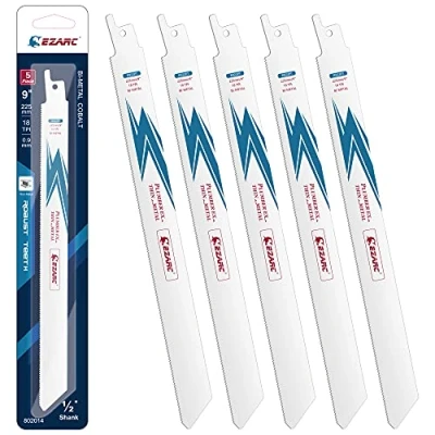Image of EZARC Reciprocating Saw Blade Bi Metal Cobalt Sabre Blades for Thin Medium Cutting 225mm 18TPI R922PT (5 Pack)