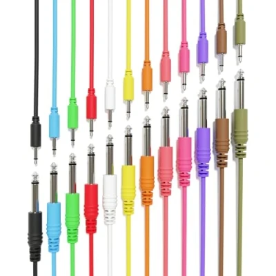 Image of ExcelValley 12 Pack Mono Patch Cables TS 3.5mm 1/8&quot; to 6.35mm 1/4&quot; Eurorack Synth CV Gate [150cm 59&quot;]