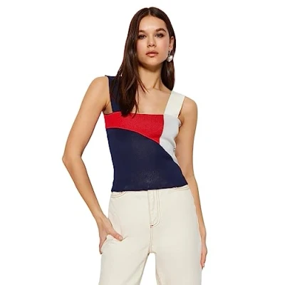 Image of Trendyol Women Slim fit Basic Square Collar Knitwear Blouse,Red,L