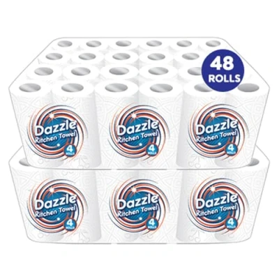 Image of Dazzle Super Absorbent Kitchen Towel Rolls 2 Ply Quilted Paper Towels Ideal for Spills &amp; Splashes 44 Sheets Per Roll in 1 Pack of 24 (48)