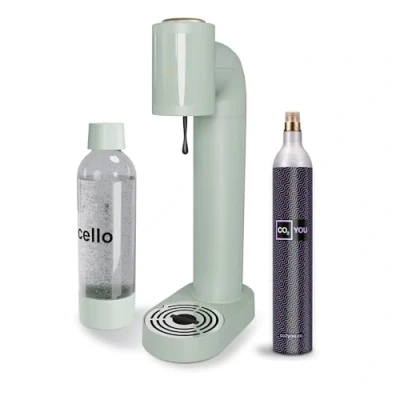 Image of Cello Sparkling Water and Soda Maker Machine, in Sage Green with 1 Litre Reusable BPA Free Bottle for Carbonating &amp; 60 Co2 Gas Cylinder No Electricty required