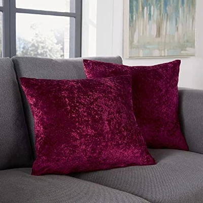 Image of Crushed Velvet Cushion Covers Luxury Plush Plain Soft Cushions Cover (Burgundy, (45cm x 45cm) 1PC))