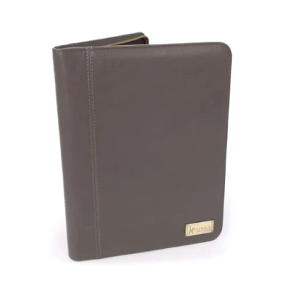 Image of Catwalk Collection Handbags Women&#039;s Leather A4 Zip Conference Folder Business Document Portfolio with Notepad Fits Tablet Chloe Grey