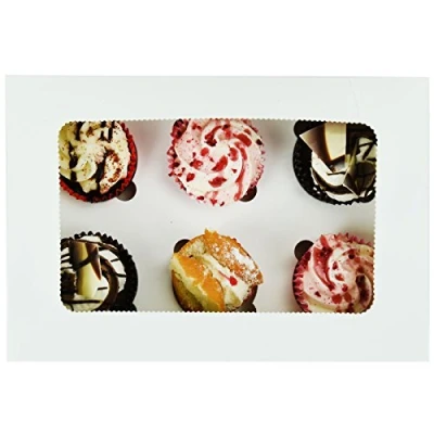 Image of ASAB Cupcake Boxes Sturdy Cardboard Cake for Cupcakes with Transparent Window Easy Assembly Holder Muffins Mini Perfect Birthday Wedding (1 Plain White)