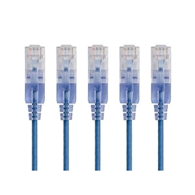 Image of Monoprice Cat6A Ethernet Patch Cable 7 Feet Blue Network Internet Cord RJ45, 550Mhz, UTP, Pure Bare Copper Wire, 10G, 30AWG, 5 Pack SlimRun Series