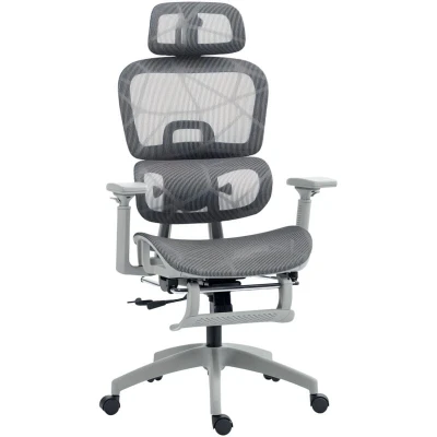 Image of HOMCOM Executive Office Chair, Ergonomic Mesh High Back Desk Chair with Lumbar Support, Reclining Function, Swivel Computer 3D Armrest, Headrest, Footrest, Grey