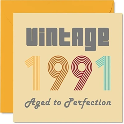 Image of 33rd Birthday Cards for Men Women Vintage 1991 Aged To Perfection 33 Card Funny Her Him, 145mm x Best Friend Greeting Mum Dad Brother Sister Uncle Auntie