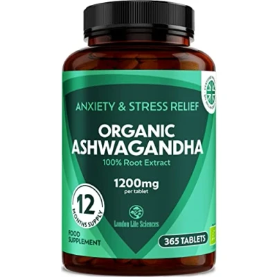 Image of Organic Ashwagandha 1200mg 365 Tablets High Concentration Vegan Root Extract 12 Months Supply