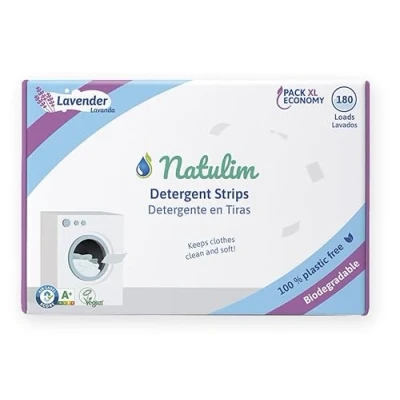 Image of Natulim Washing Machine Detergent Strips (180 Washes) Includes Softener Effect, Ecological, Hypoallergenic,Zero Waste, Made in Spain Clothes clean and soft without dirtying the Planet (Lavender)