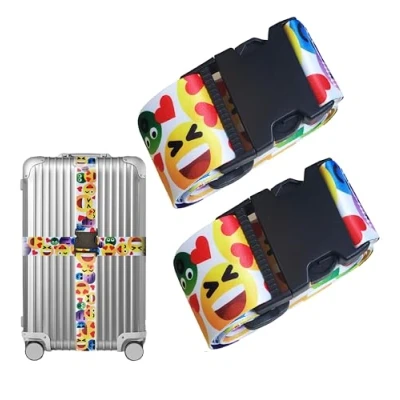 Image of Luggage Strap Suitcase Belt Travel Bag Accessories (emoji 2pack)