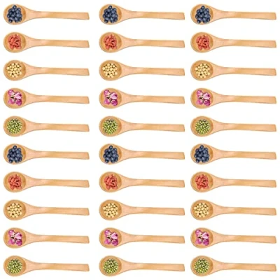 Image of 30pcs Mini Handmade Wooden Spoon Small Wood Children Spoons Ice Cream Sugar Honey Coffee Teaspoon Kitchen Condiment