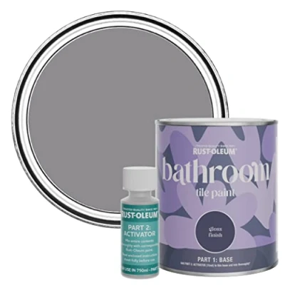 Image of Rust Oleum Purple Water Resistant Bathroom Tile Paint in Gloss Finish Iris 750ml