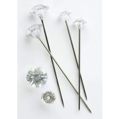 Image of 50 x 8MM DIAMANTE PINS CLEAR ACRYLIC, DIAMOND SHAPED HEAD