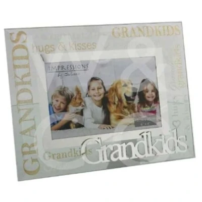 Image of Grandchildren Grandkids Glitter Glass and Mirrored Words Photo Frame Lovely Gift