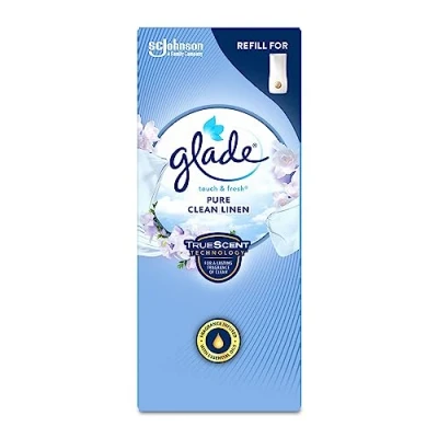 Image of Glade Touch &amp; Fresh Air Freshener Refill, Activated Odour Eliminator for Bathroom Home, Clean Linen, Pack of 12 (12 x 10ml)