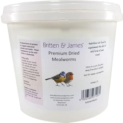 Image of Britten &amp; James Dried Mealworms for Wild Birds in a Stay Fresh 2L Tub (360g)