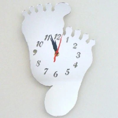 Image of Super Cool Creations Pair of Feet Silver Acrylic Clock, Size 30cm x 24cm