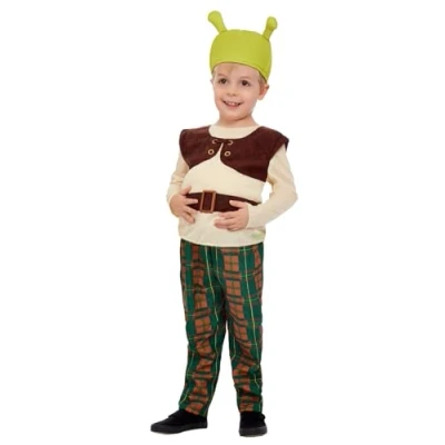 Image of Smiffys Shrek Toddler Costume In Green, Top, Trousers &amp; Hat, Official License Outfit with All One Jacket Detail Hat 3D Ears, Perfect for Little Fans!
