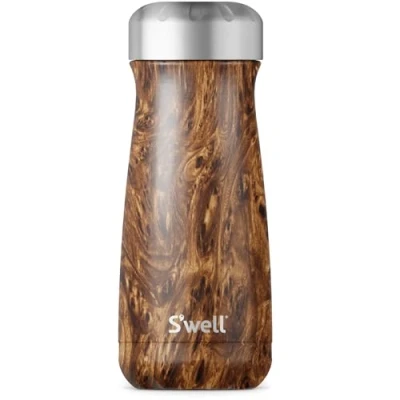 Image of S&#039;well Stainless Steel Traveler 470ml Teakwood Triple Layered Vacuum Insulated Travel Mug Keeps Coffee, Tea and Drinks Cold for 24 Hours Hot 12 BPA Free Water Bottle