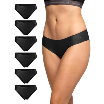 Image of DANISH ENDURANCE 6 Pack Women&#039;s Invisible Bikini Panties, No Show Microfiber Knickers, Sports Briefs, Black, XS
