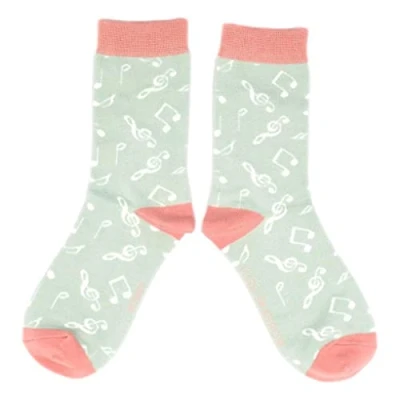 Image of Treble Clefs and Music Notes Duck Egg Womens Novelty Ankle Socks Adult One Size