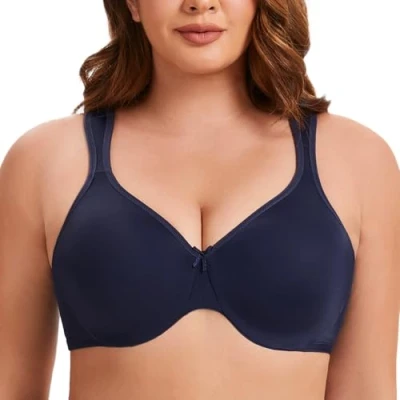 Image of MELENECA Women&#039;s Plus Size Full Coverage Underwire Seamless Non Padded Minimizer Bra Navy Blue 38C