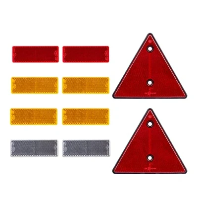 Image of BEIJISTAR Trailer Reflectors Kit, 2 x Red Triangle Screw Fixing, 4 Yellow White Rectangular Self Adhesive Reflectors, for Gate Post Fence Truck RV Caravan