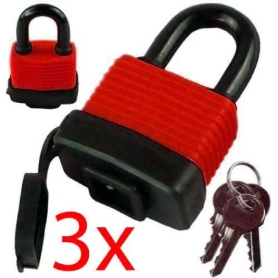 Image of SET of 3 45MM HEAVY DUTY WATERPROOF STEEL OUTDOOR SECURITY PADLOCK LOCK KEYS