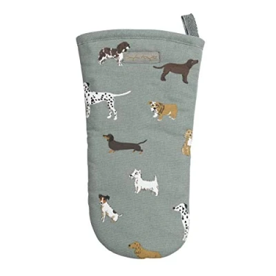 Image of Sophie Allport Fetch Oven Mitt, 100% Cotton, Single Glove, Machine Washable, Dog Print