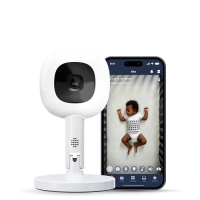 Image of Nanit Pro 1080p HD Smart Baby Monitor &amp; Flex Duo Stand, Featuring Split Screen and Alert Zone Function, Includes Small Breathing Band, White