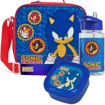 Image of Get Trend Sonic The Hedgehog Lunch Bag Set for Kids 3 Pcs with Snack Box BPA Free 400ml Water Bottle Insulated Travel Picnic Nursery School Supplies (Sonic)