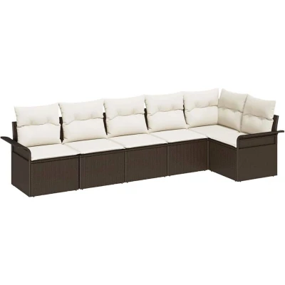 Image of vidaXL 6 Piece Garden Sofa Set with Cushions Brown Poly Rattan