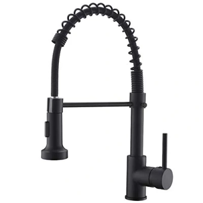 Image of TIMACO Black Kitchen Tap 360 Swivelling with Spiral Spring Shower Extendible Gastro High Pressure Sink Mixer