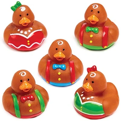 Image of Baker Ross FX412 Gingerbread Man Rubber Ducks Pack of 5, Xmas Party Bag Filler, Bath Toys for Kids, Novelty and Gifts
