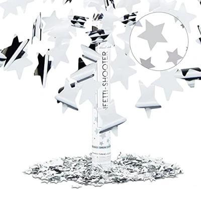 Image of Relaxdays 10 x 40 cm Party Popper Silver, Effect Height up to 8m, Star for New Year’s Eve and Birthdays