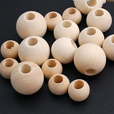 Image of NC 50Pcs Natural Wood Beads with Holes Round Unfinished Wooden Loose Large Hole