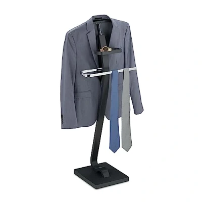 Image of Relaxdays Valet Stand, with Tray, Clothes Butler, Jacket &amp; Trouser Hanger, 112 x 56 32 cm, Steel MDF, Grey/Silver, Engineered Wood Alloy, 46 cm