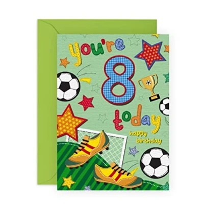 Image of Eighth Birthday Card for Boys Football Age 8 Eight Year Old Happy 8th Greeting Kids Son Nephew Comes With Stickers By Central 29