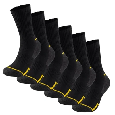 Image of The Essentials Wardrobe Mens 6 Pack Work Socks Black Yellow Stripe UK 11/EU 39 45