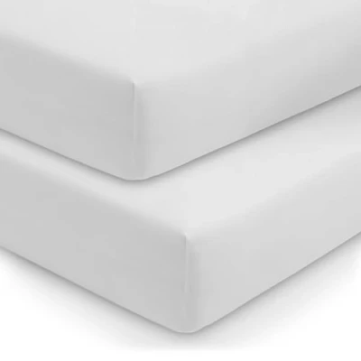Image of BABYMAM 2 x Cot Sheets 100% Jersey Organic Cotton 120x60cm Fitted Sheet Bedding Baby Bed Soft Breathable (White)