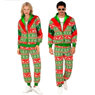 Image of Widmann 79314 Weihnachten Costume tracksuit with Christmas motif, Green, XL
