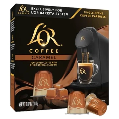 Image of L&#039;OR Espresso Caramel Flavour Coffee Pods X10 (Pack of 10, Total 100 Capsules) (100, Caramel)