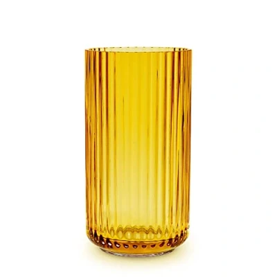 Image of Lyngby Vase Height 20.5 cm Amber A Mouth Blown Glass in Scandinavian Style with Grooves as Decorative for Flowers, Shrubs or Lantern Candles and Tea Lights