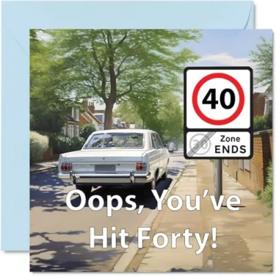 Image of Funny 40th Birthday Cards for Men Woman You&#039;ve Hit Forty Happy Card Brother Sister Dad Mum Friend Colleague Uncle Auntie, 145mm x Joke Banter Bday Greeting