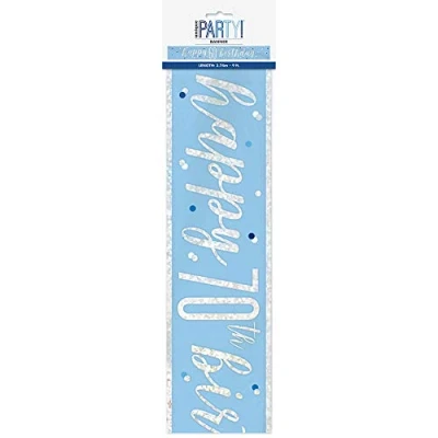 Image of Unique 83484 Blue Prismatic 70th Birthday Foil Banner, 108&quot; 1 Pc, Age 70