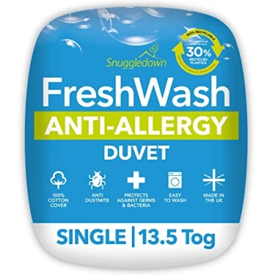 Image of Snuggledown Freshwash Anti Allergy Single Duvet 13.5 Tog Winter Bed