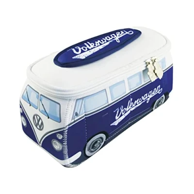Image of BRISA VW Collection Volkswagen Neoprene Universal Makeup Cosmetics Toiletry Travel Pharmacy Bag in T1 Bus Design (Blue/Large)