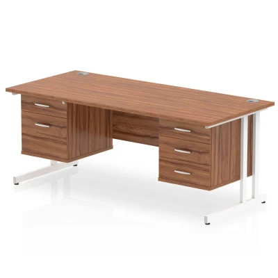 Image of Impulse 1600 Rectangle White Cant Leg Desk Walnut 1 x 2 MI001957